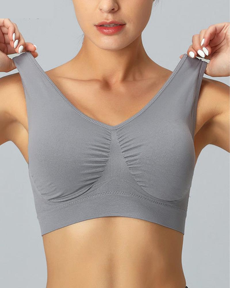 

Ruched Push Up U-Back Sports Bra, Gray
