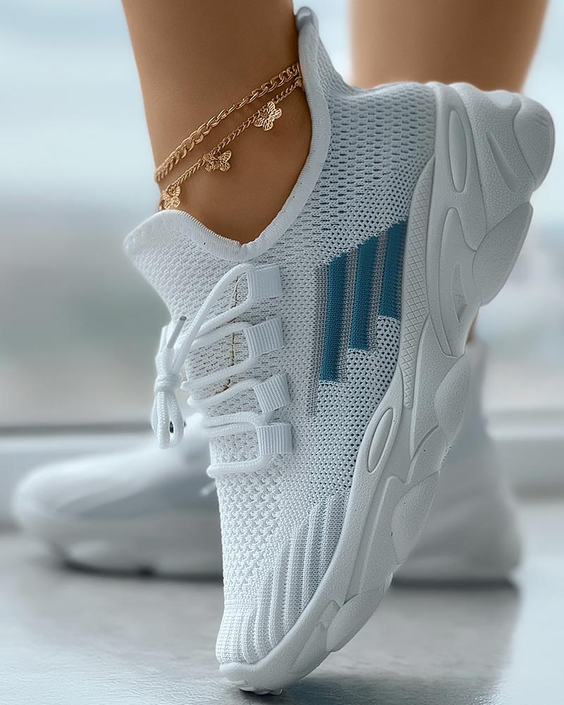 

Breathable Lace-up Knit Sneakers, White