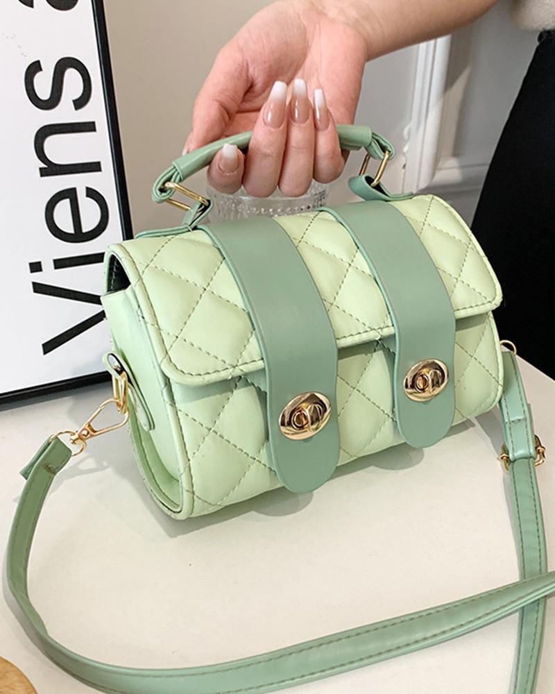 

Twist Lock Quilted Satchel Bag, Green