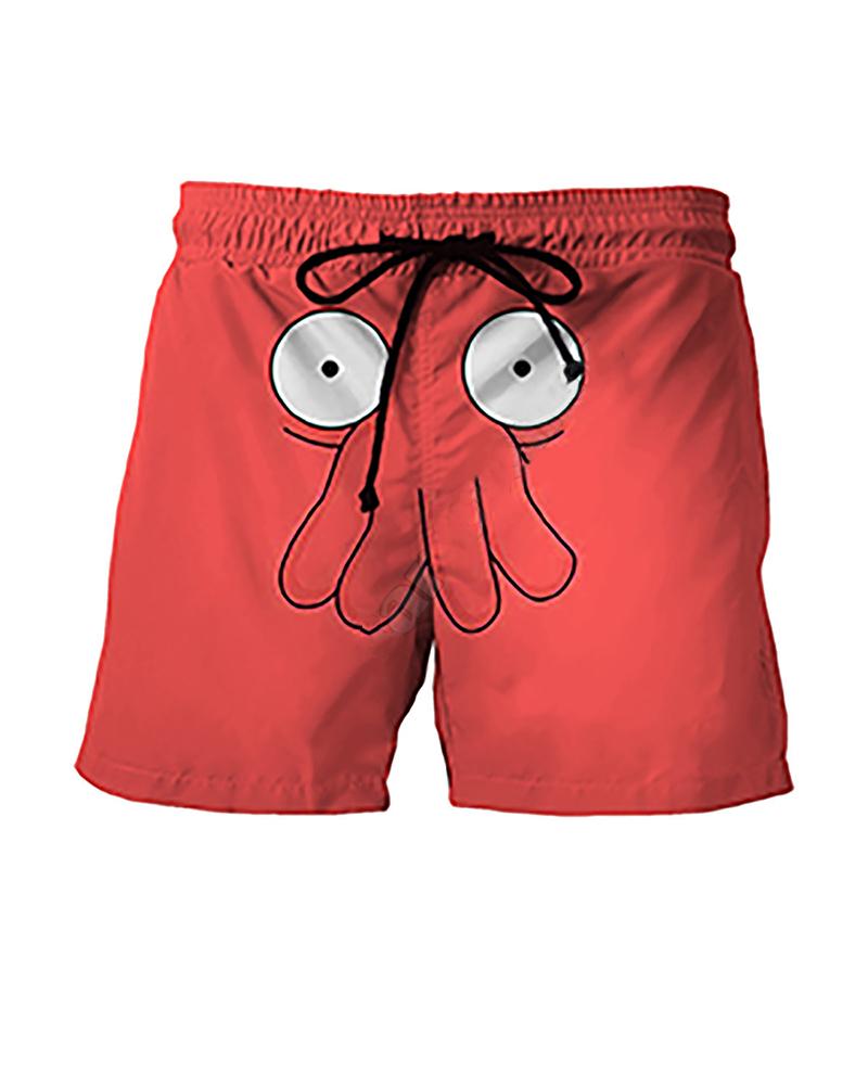 

Personalized Cartoon Print Loose Drawstring Shorts, Multicolor