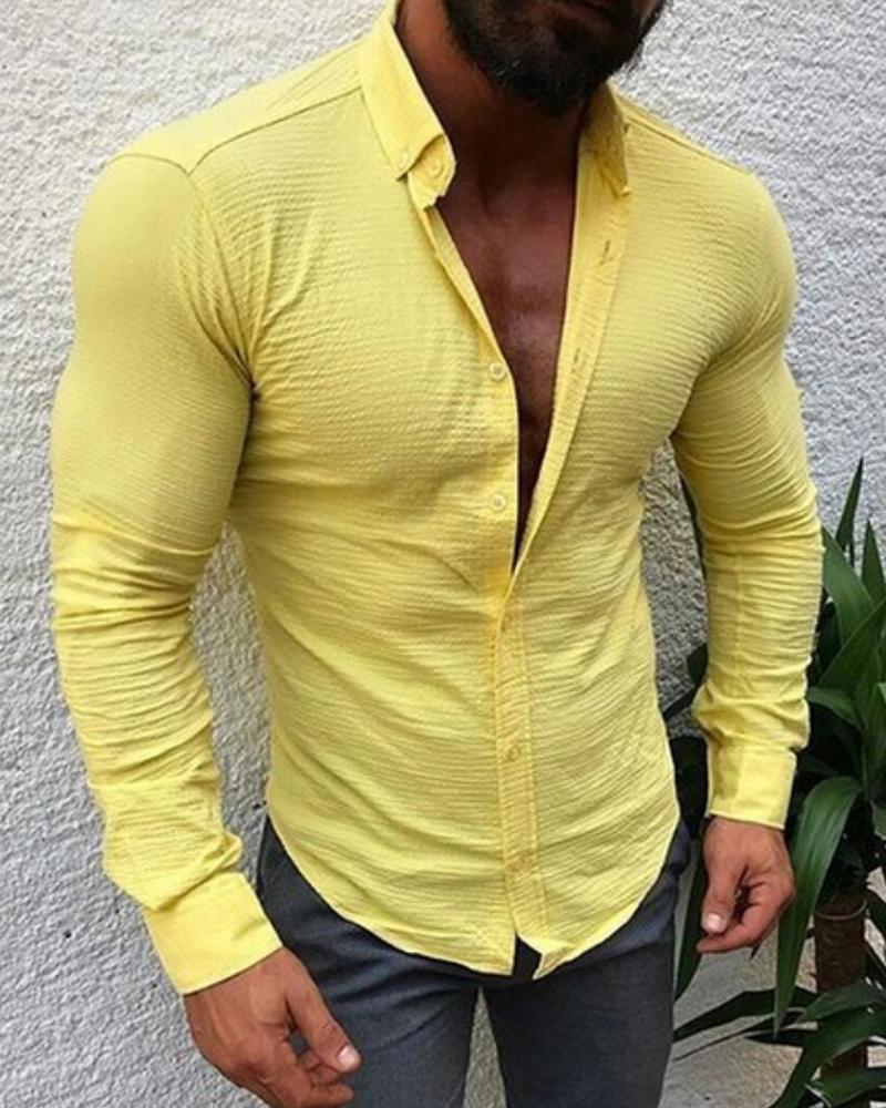 

Solid Color Long Sleeve Shirt T-shirt, Yellow
