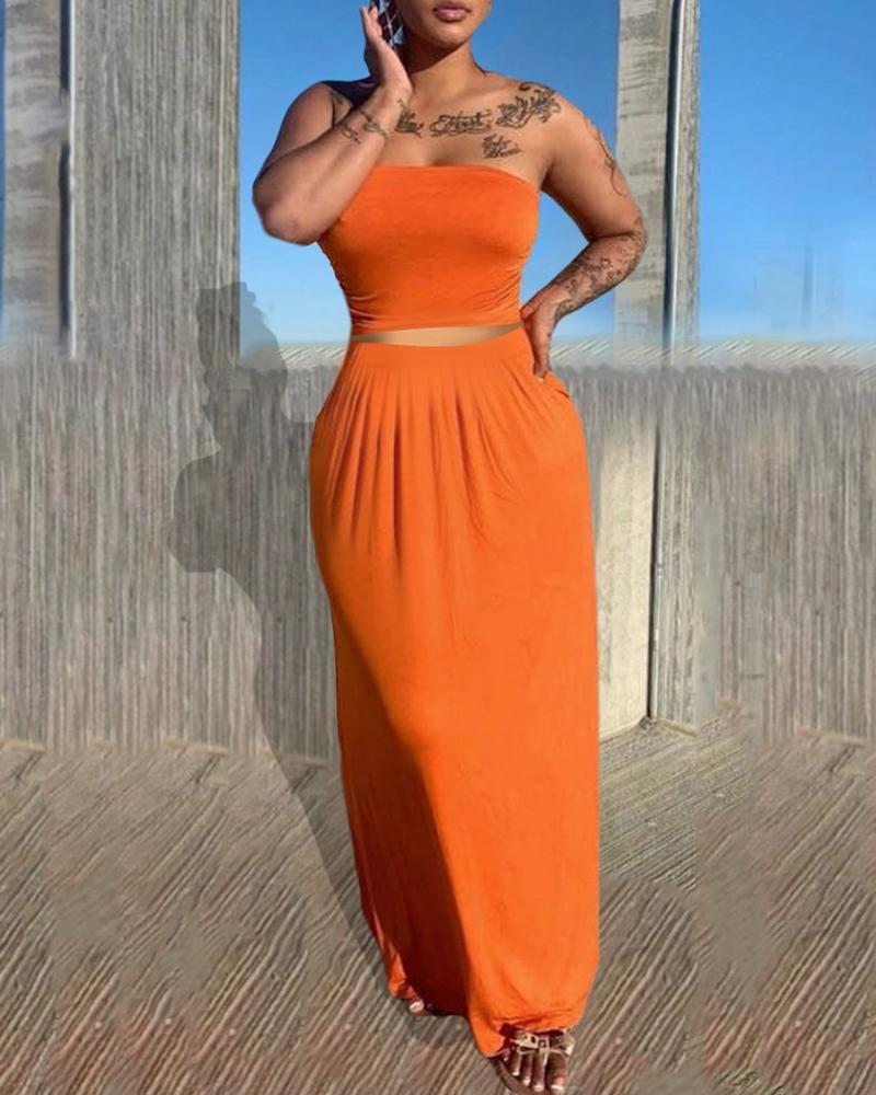

Bandeau Sleeveless Top & Maxi Skirt Set, Orange