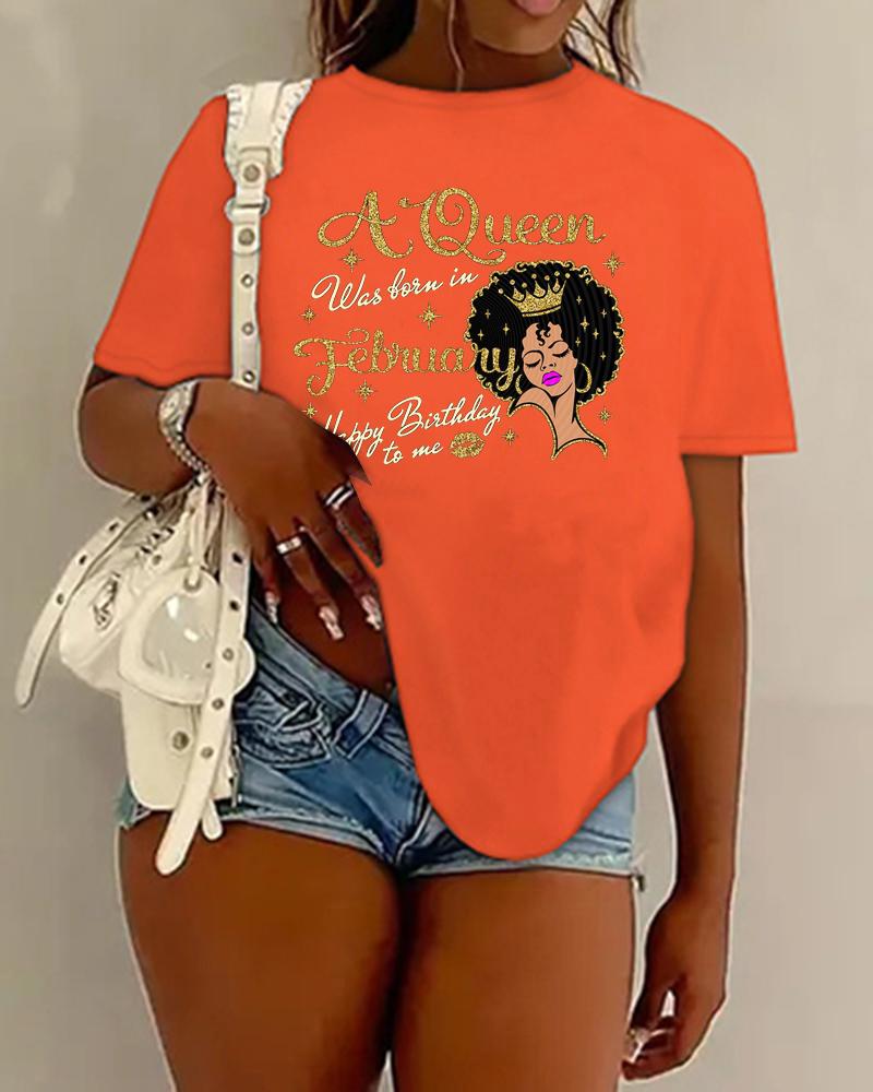 

Plus Size Figure Queen Letter Print Casual T-shirt, Orange