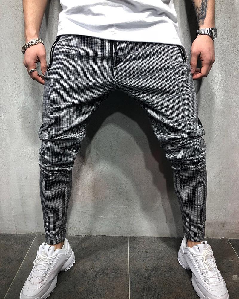 

Plaid Print Loose Harem Pants, Gray