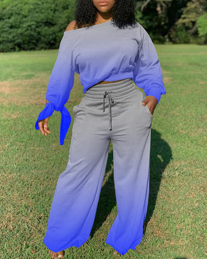 Conjunto de pantalón con cordón y top de color degradado