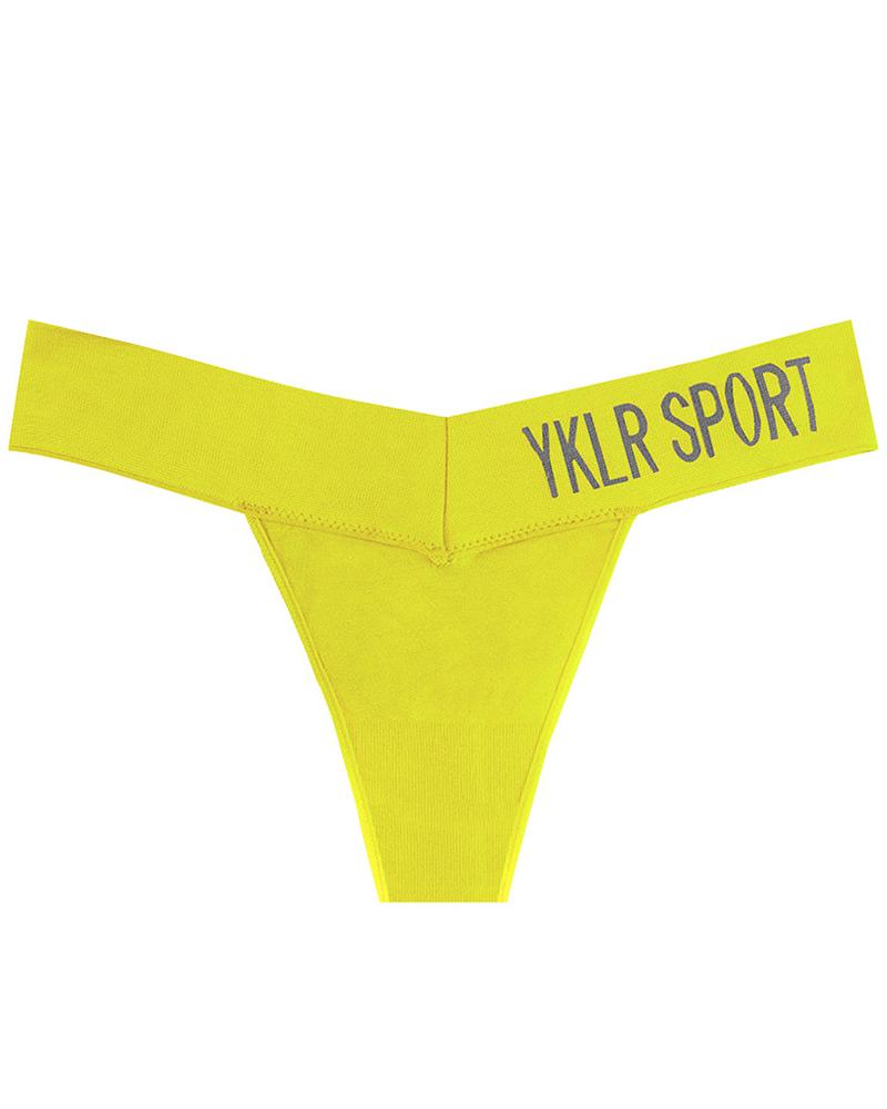 

Letter Print Low Waist Thong Panty, Yellow