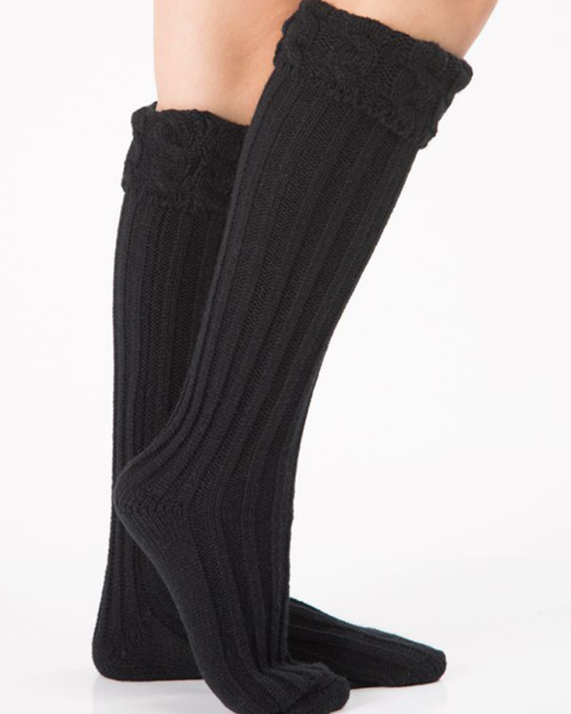 

1Pair Braided Over The Knee Winter Socks, Black