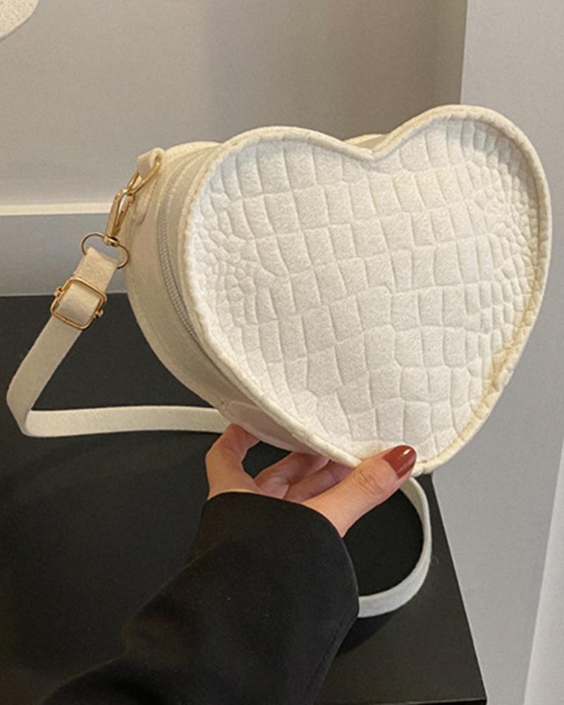 

Crocodile Heart-Shaped Crossbody Shoulder Bag, White