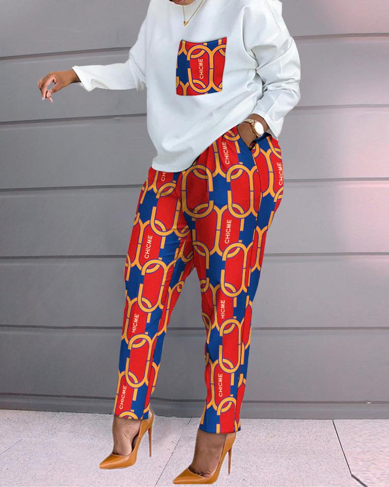 ChicMe Geo Letter Print Long Sleeve Top & Pants Set