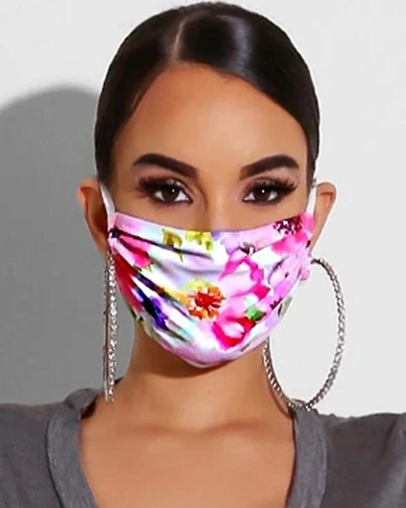 

Floral Print Breathable Mouth Mask Washable And Reusable Without Cord Lock Toggles, Pink