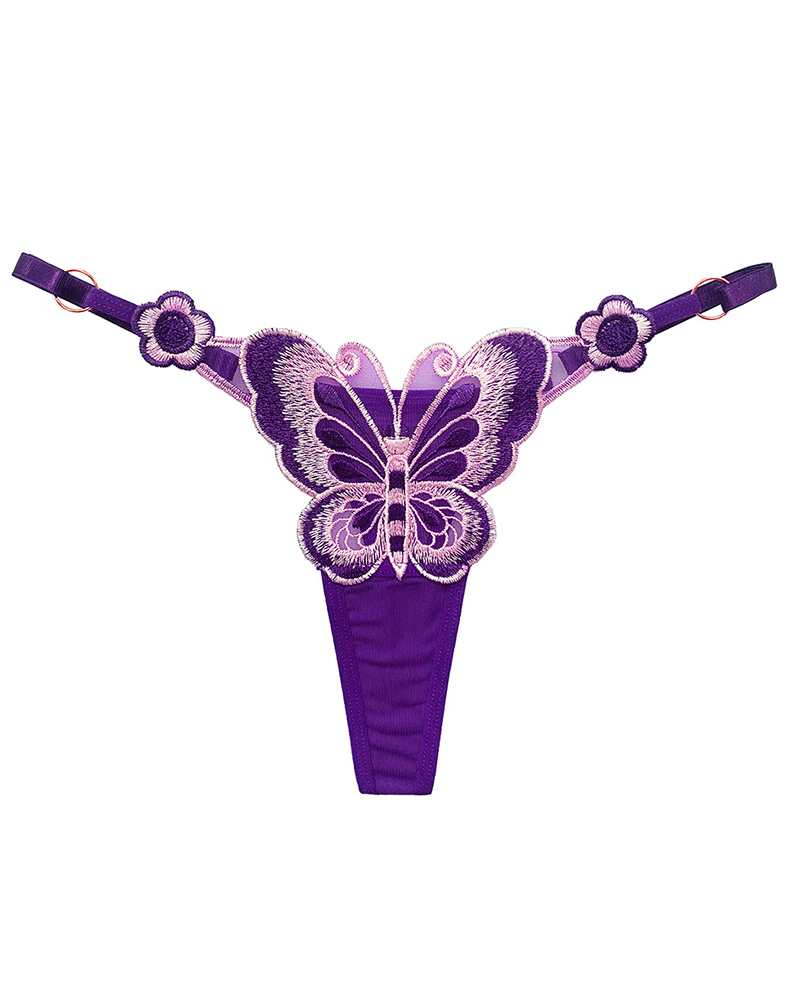 

Butterfly Embroidery Low Waist Thong Panty, Purple