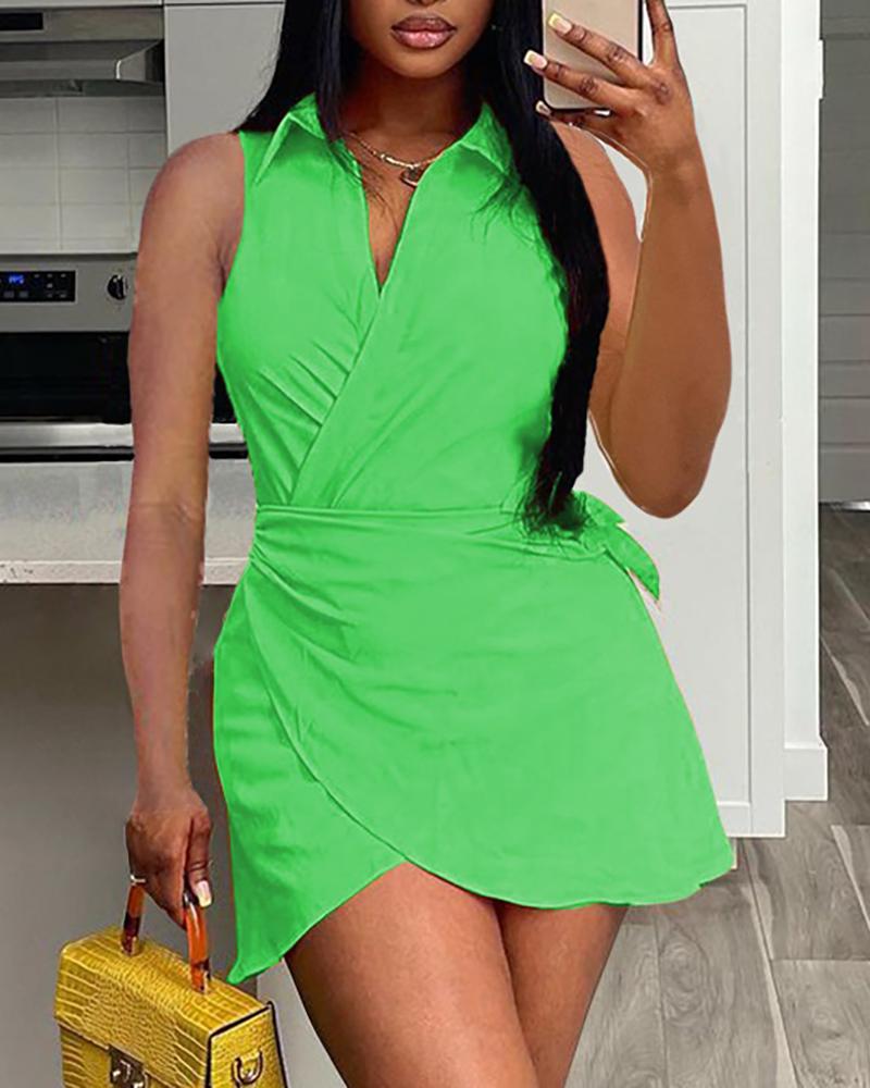 

Tied Detail Sleeveless Shirt Dress, Green