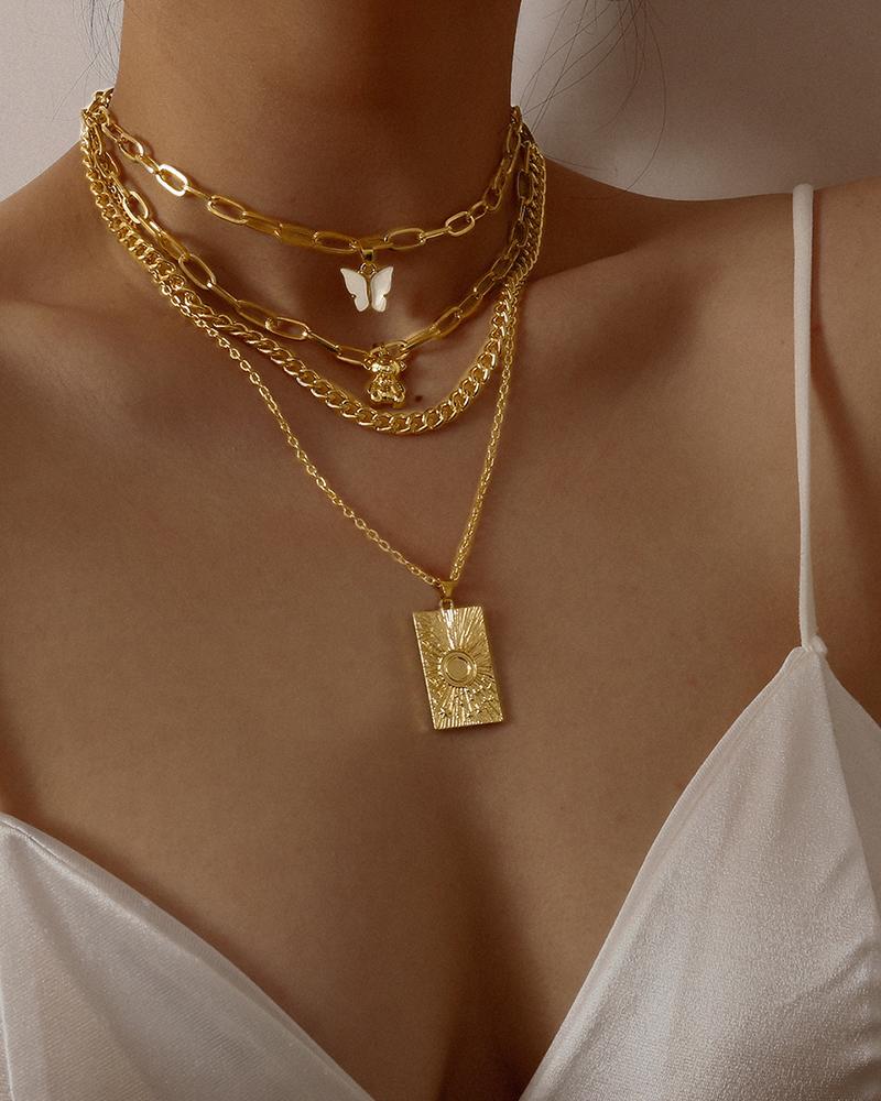 

Butterfly & Bear Pendant Layered Necklace, Gold