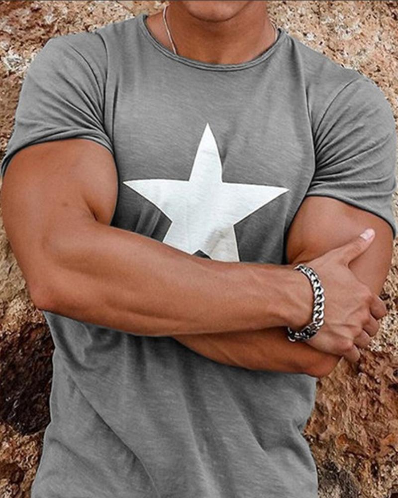 

Star Print Short Sleeve T-shirt, Gray