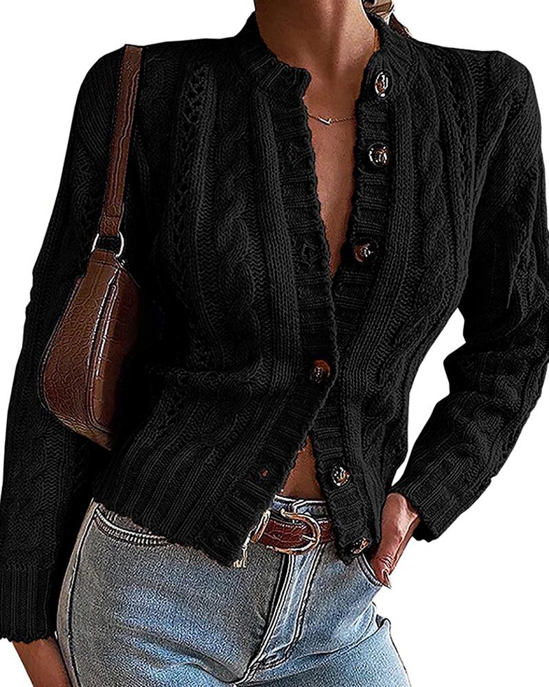 

Long Sleeve Cable Knit Buttoned Cardigan, Black