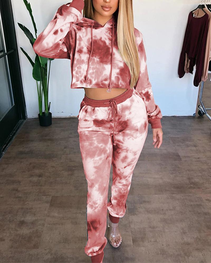 

Tie Dye Long Sleeve Hooded Sports Suit Sets, Wine red