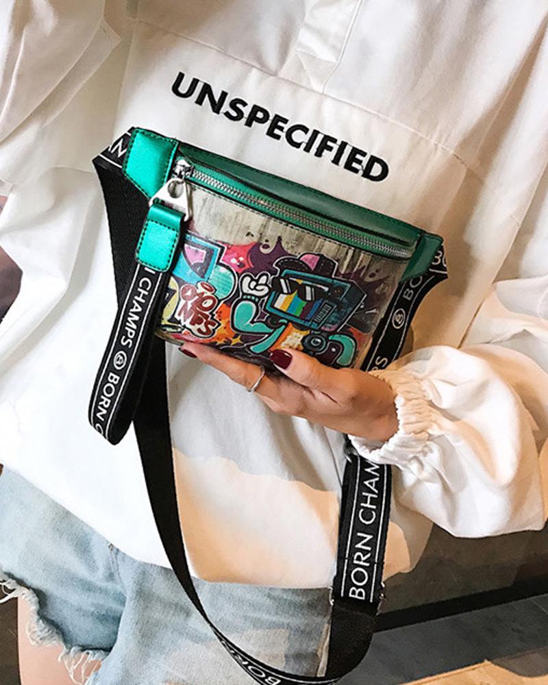 

Graffiti Print Crossbody Bag, Green