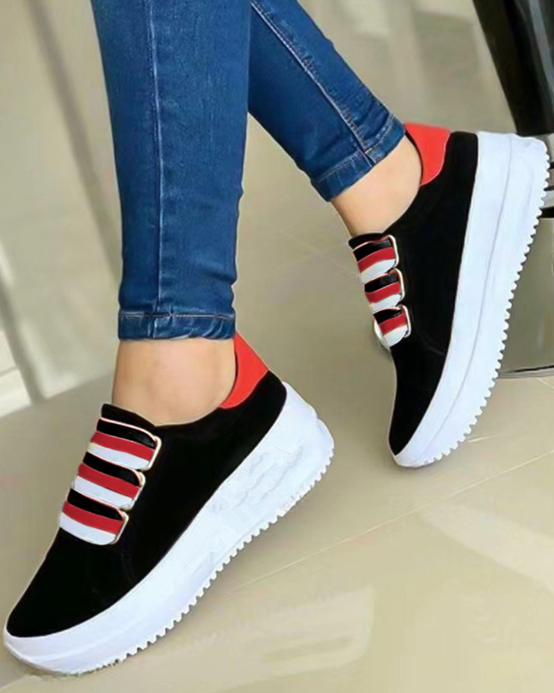 

Striped Slip On Platform Sneakers, Black