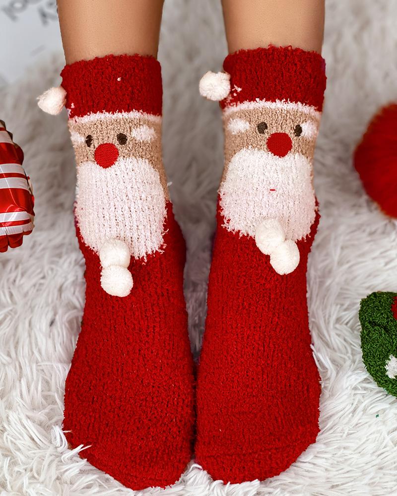 

1Pair Christmas Santa Fuzzy Thermal Socks, Red