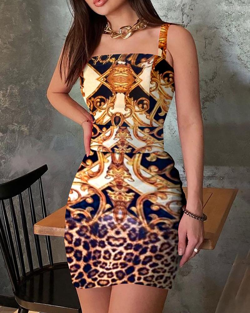 

Scarf Cheetah Print Sleeveless Bodycon Dress, Yellow