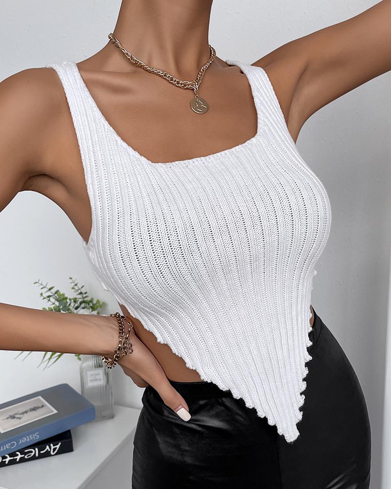 

Sleeveless Knit Asymmetrical Crop Top, White