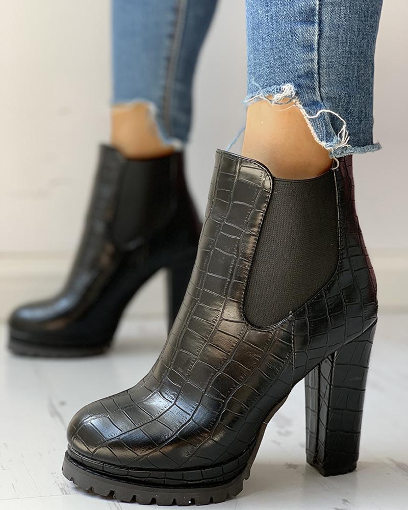 

Solid Platform PU Chunky Heeled Boots, Black