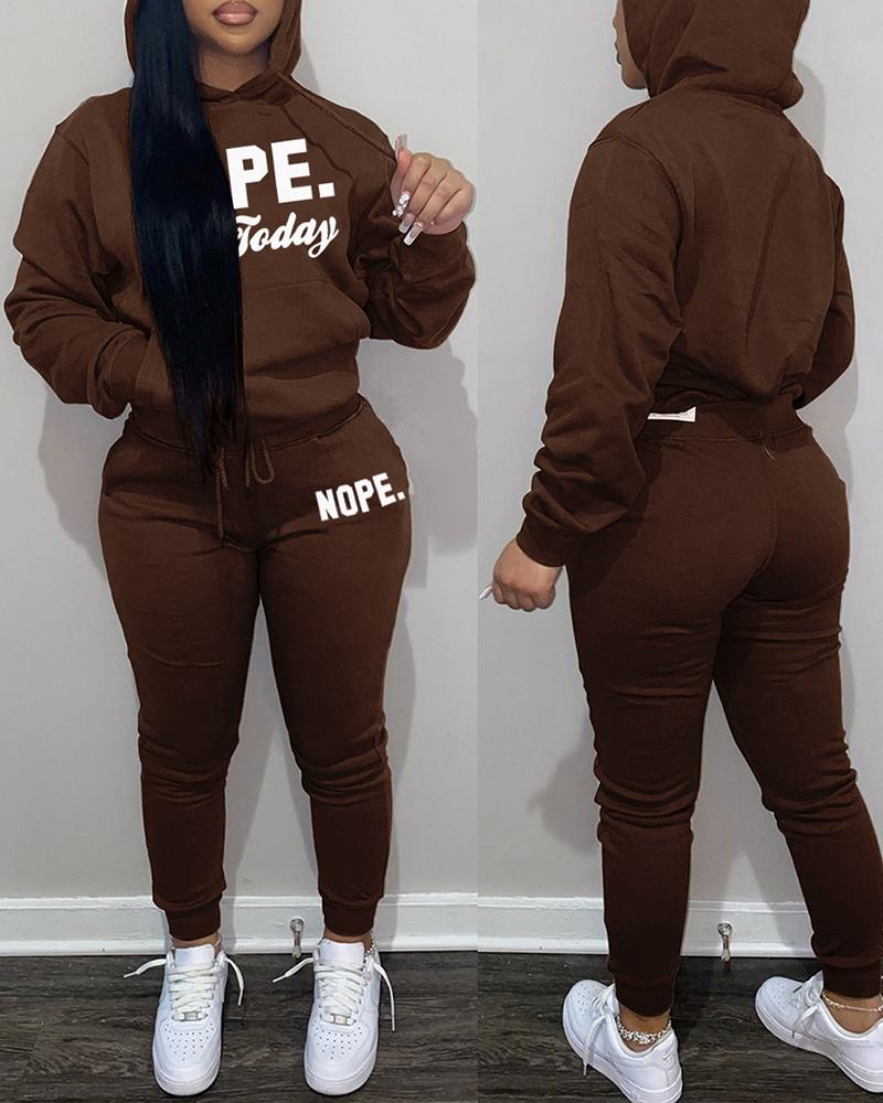 Letter Print Pocket Design Hoodie & Pants Set