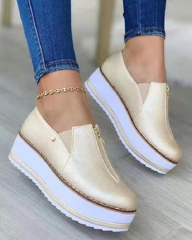

Zipper Decor Contrast Paneled Slip On Sneakers, Beige