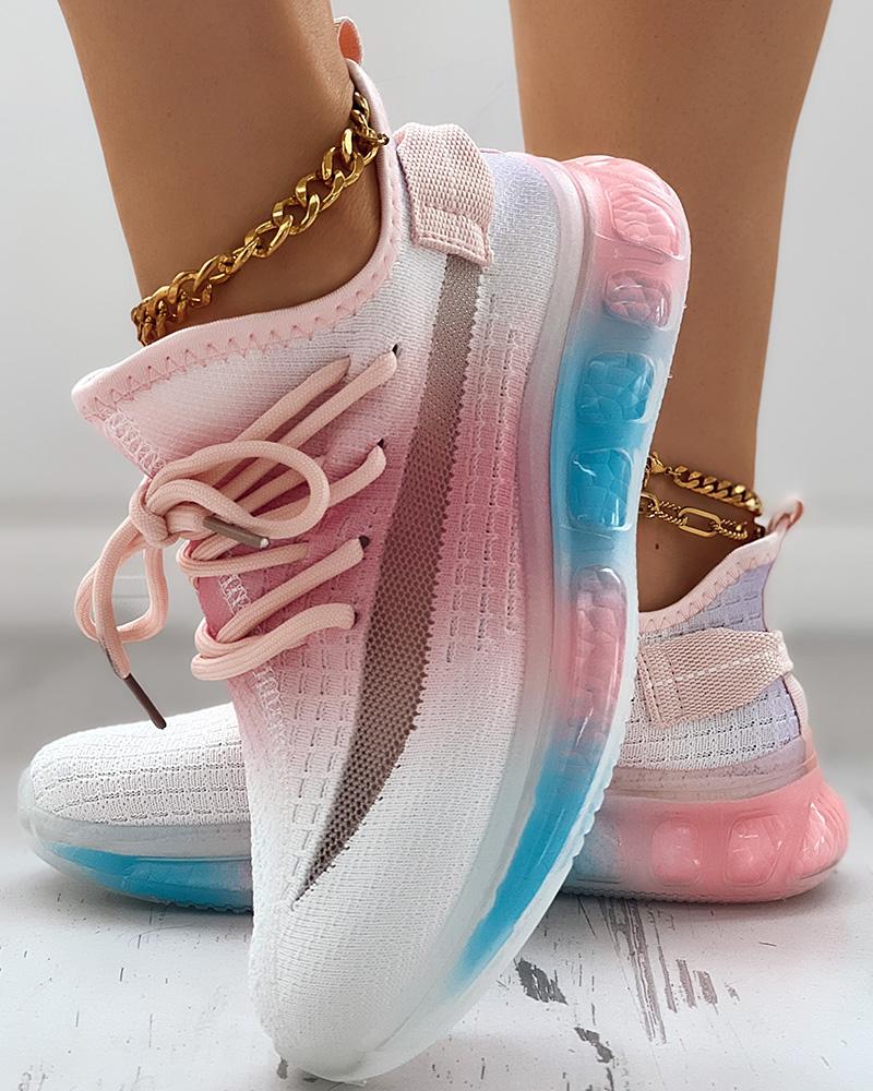 

Ombre Lace-up Casual Running Sneakers, Pink&white