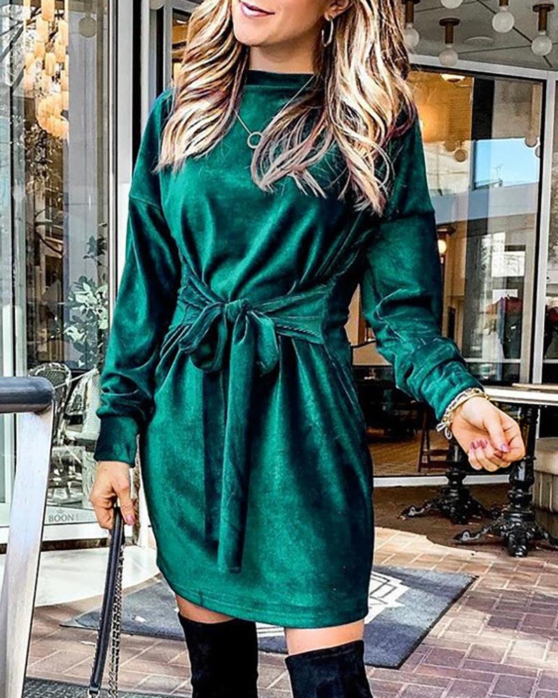 

Plain Long Sleeve Sweatshirt Women Dress, Green