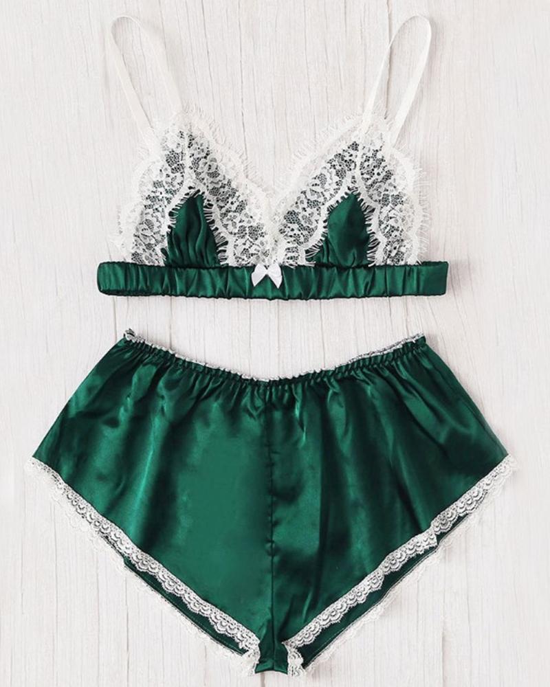 

Lace Hem Triangle Bra Sets, Green