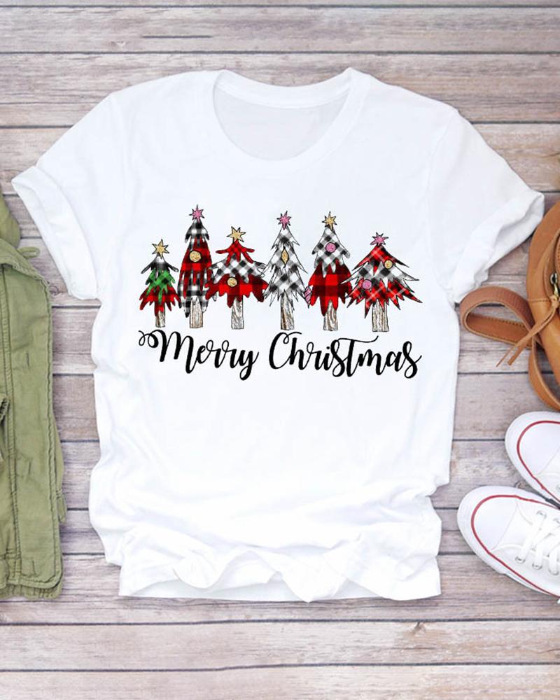 

Christmas Tree Letter Print Short Sleeve Top, Style1