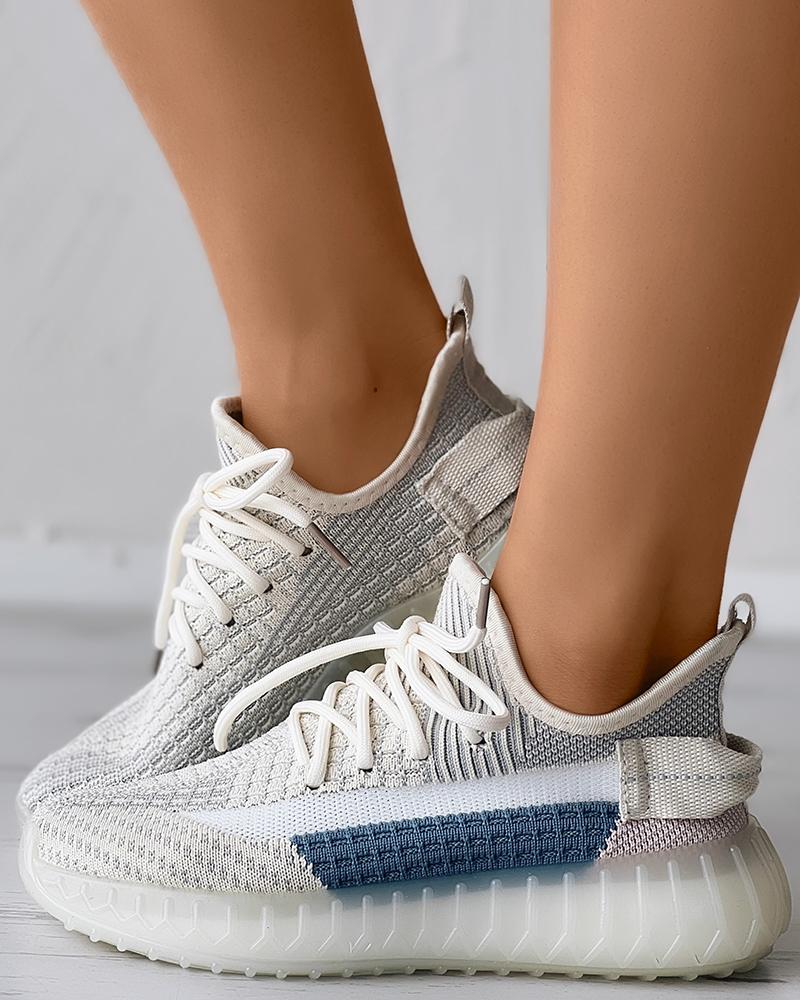 

Lace-up Knit Breathable Muffin Sneaker, Beige