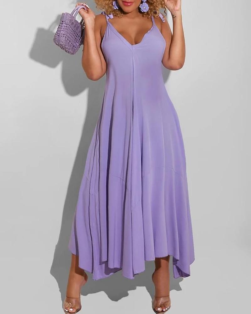 

V-Neck Backless Ruched Spaghetti Strap Maxi Dress, Purple