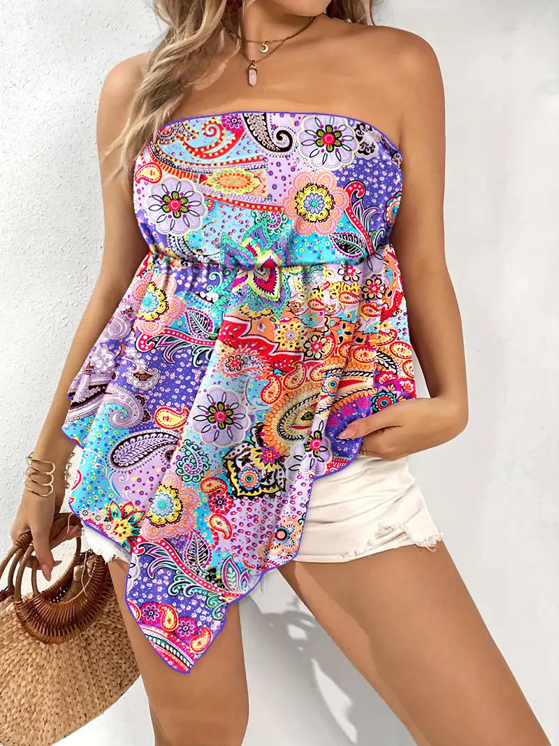 

Plus Size Paisley Print Bandeau Causal Top, Multicolor