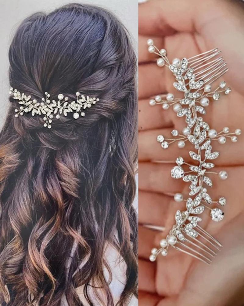 

1pc Wedding Bridal Hair Comb Clip Leaf Pearl Hairpin Crystal Rhinestone Jewelry Headpiece, Silver