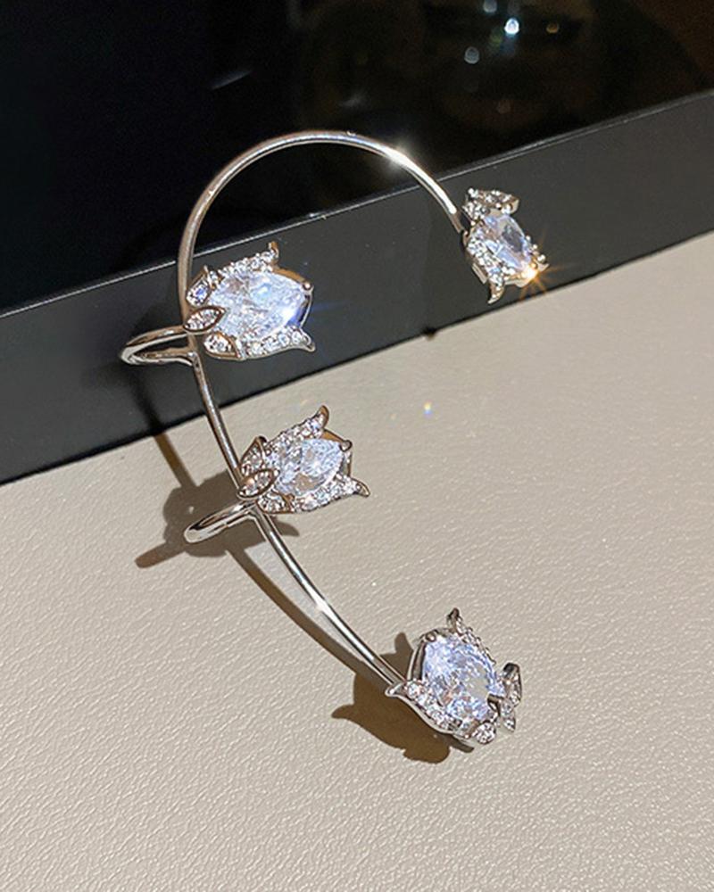 

1pc Floral Pattern Zircon Single Ear Climber, Style2