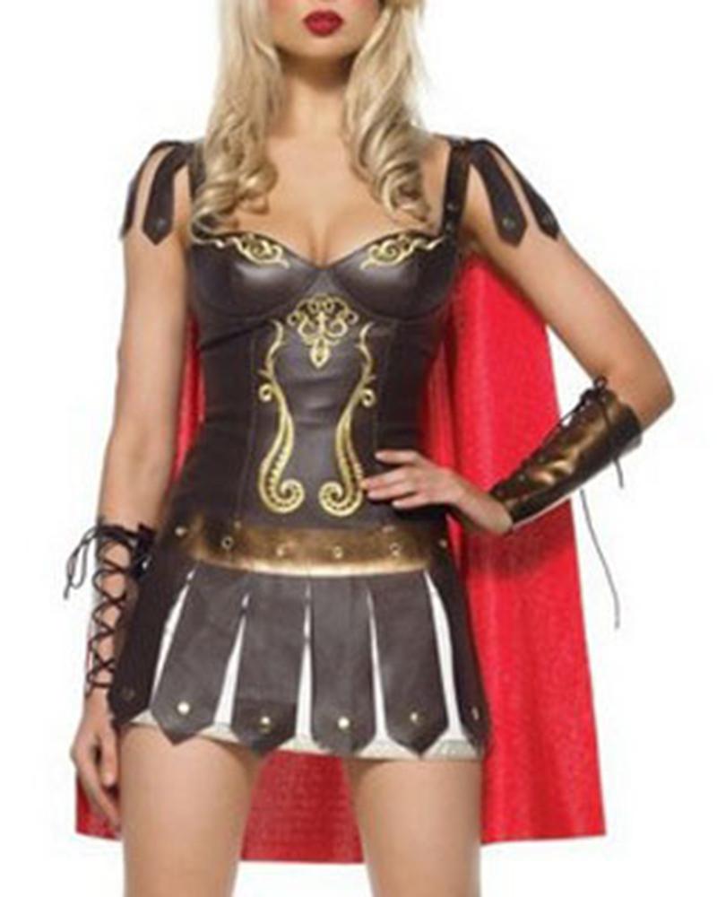 

Halloween Glorious Gladiator Costume Dress With Cloak & Bracelets, Black