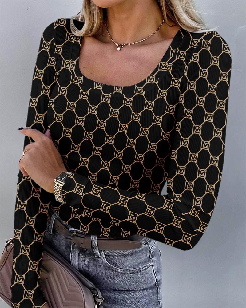 

ChicMe Long Sleeve Letter Print Ribbed Top, Black