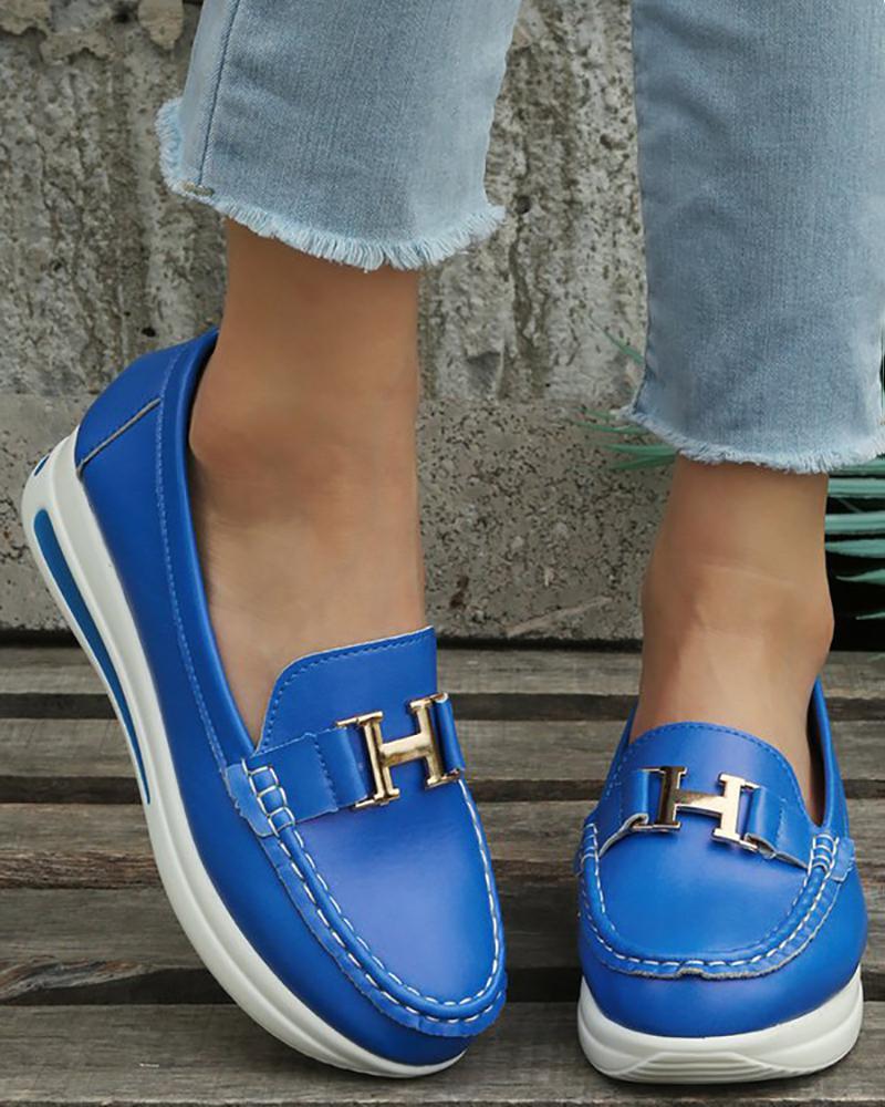 

Buckled Round Toe Slip On Muffin Loafers, Blue