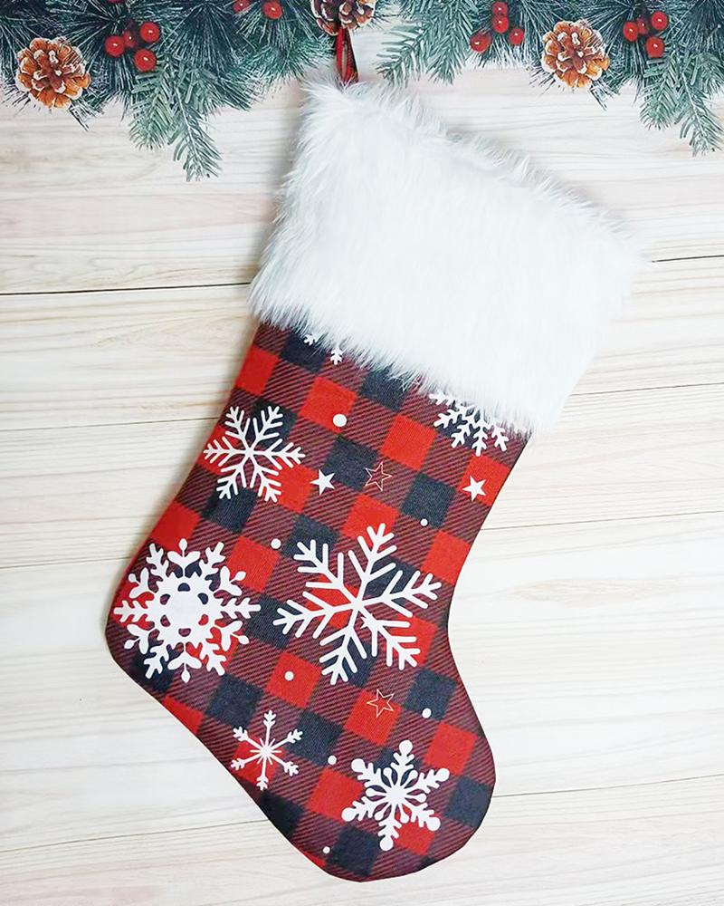 

Christmas Mixed Plaid Print Stockings Fluffy Trim Hanging Ornaments, Style2