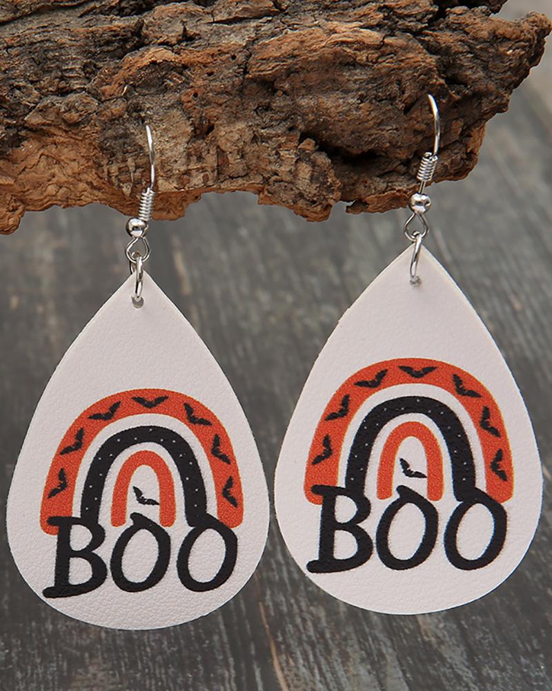 

Halloween Rainbow Stripe Letter Print Water Drop Earrings, Style1