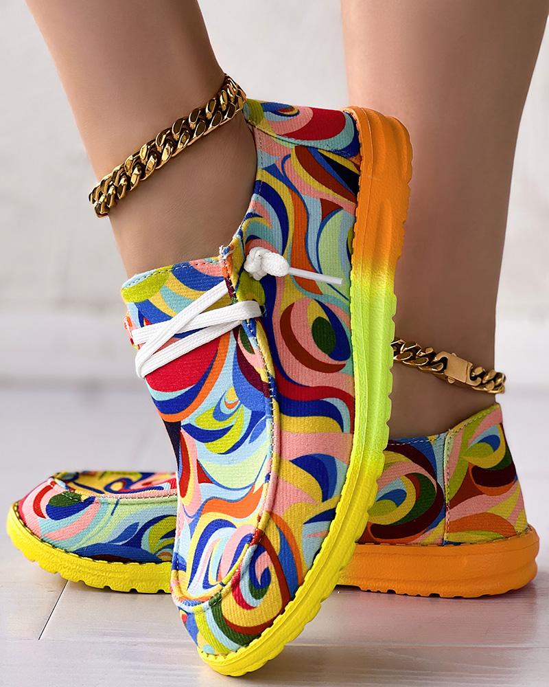 

Abstract Print Ombre Lace-up Slip-on Loafers, Multicolor