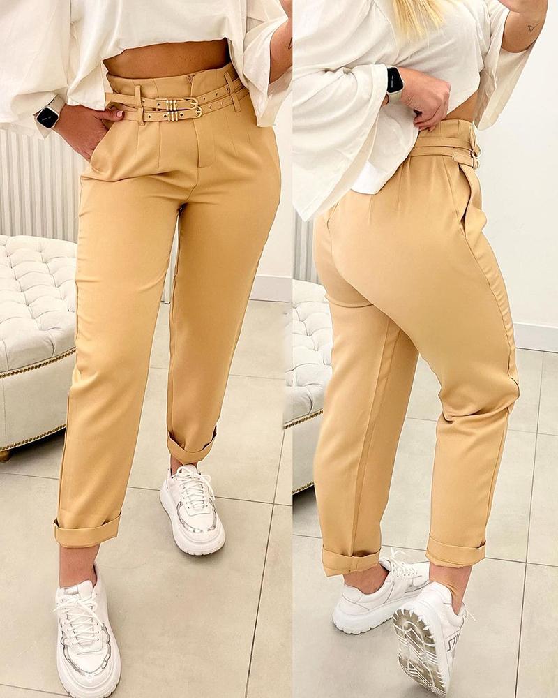 

Paperbag Waist Belted Pocket Design Pants, Khaki