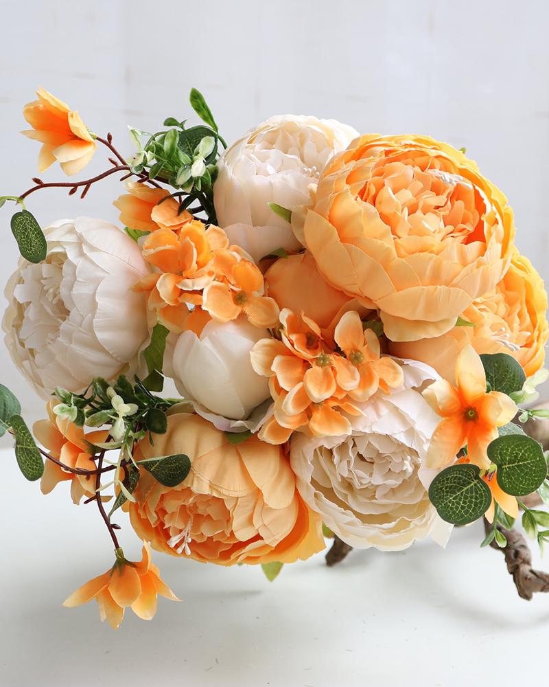 

Artificial Peonies Flowers Faux Peony Bouquet Outdoor Flower Arrangement Wedding Table Centerpiece Decorations, Orange