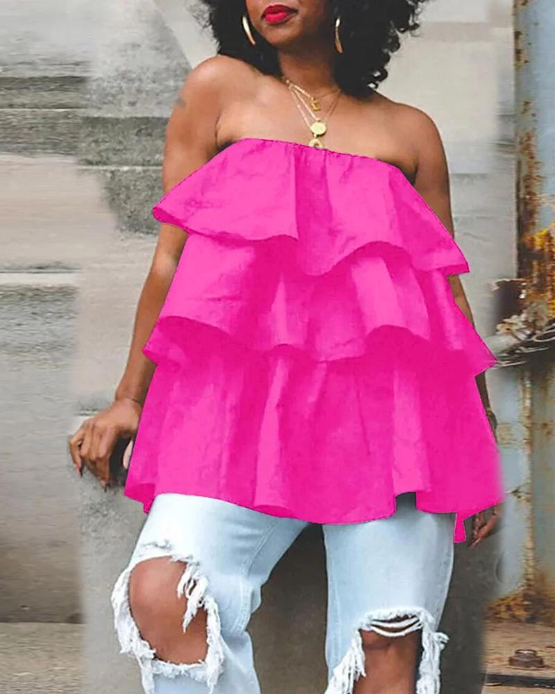 

Plus Size Bandeau Layered Ruffle Hem Tank Top, Hot pink