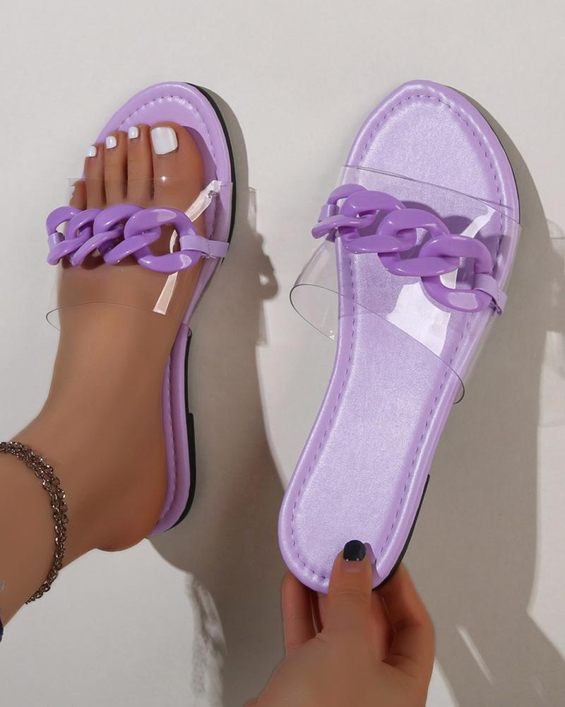

Chain Decor Clear Strap Slippers, Purple