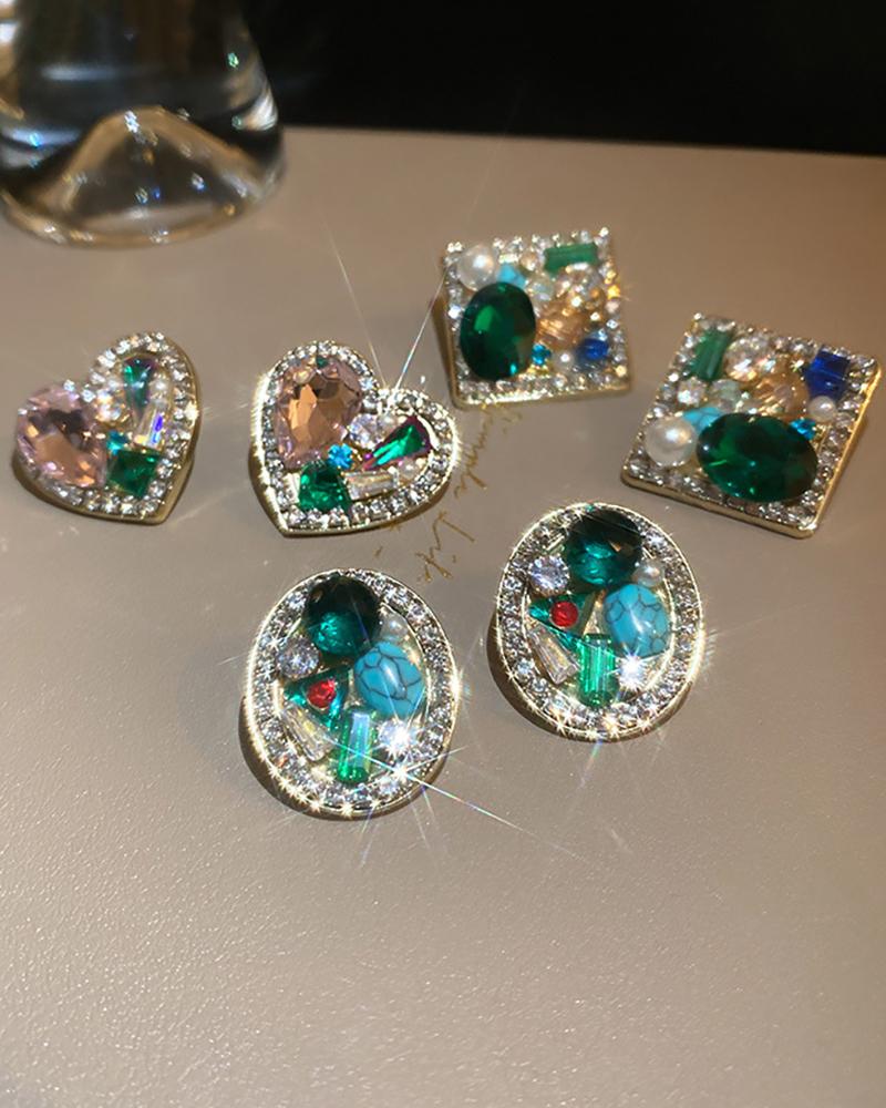 

1Pair Gem Stone Rhinestone Retro Earrings, Style3