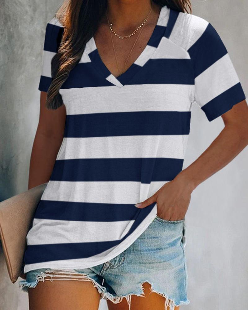 

Striped Colorblock Short Sleeve T-shirt, White