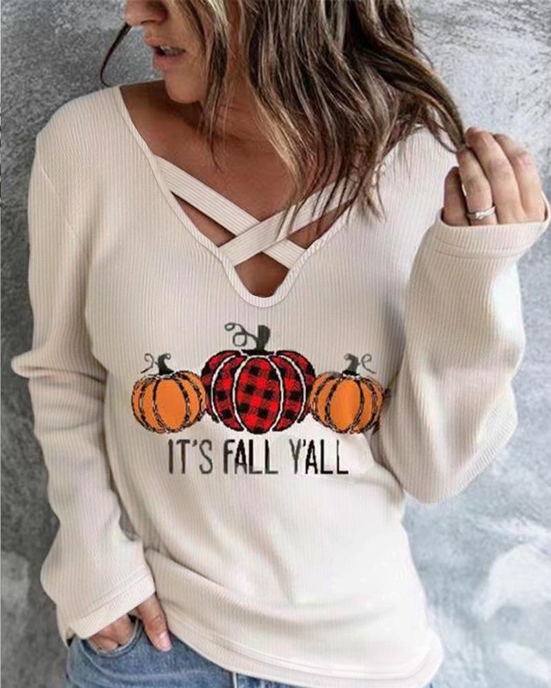 

Halloween Pumpkin Print Long Sleeve Top, Apricot